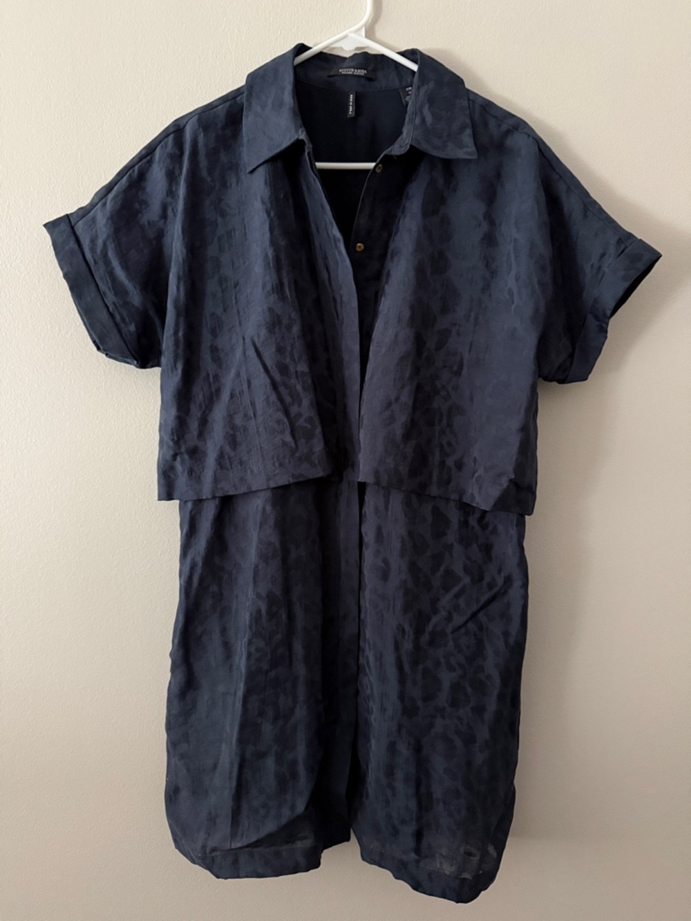 Scotch & Soda Tonal navy leopard print mini button up dress